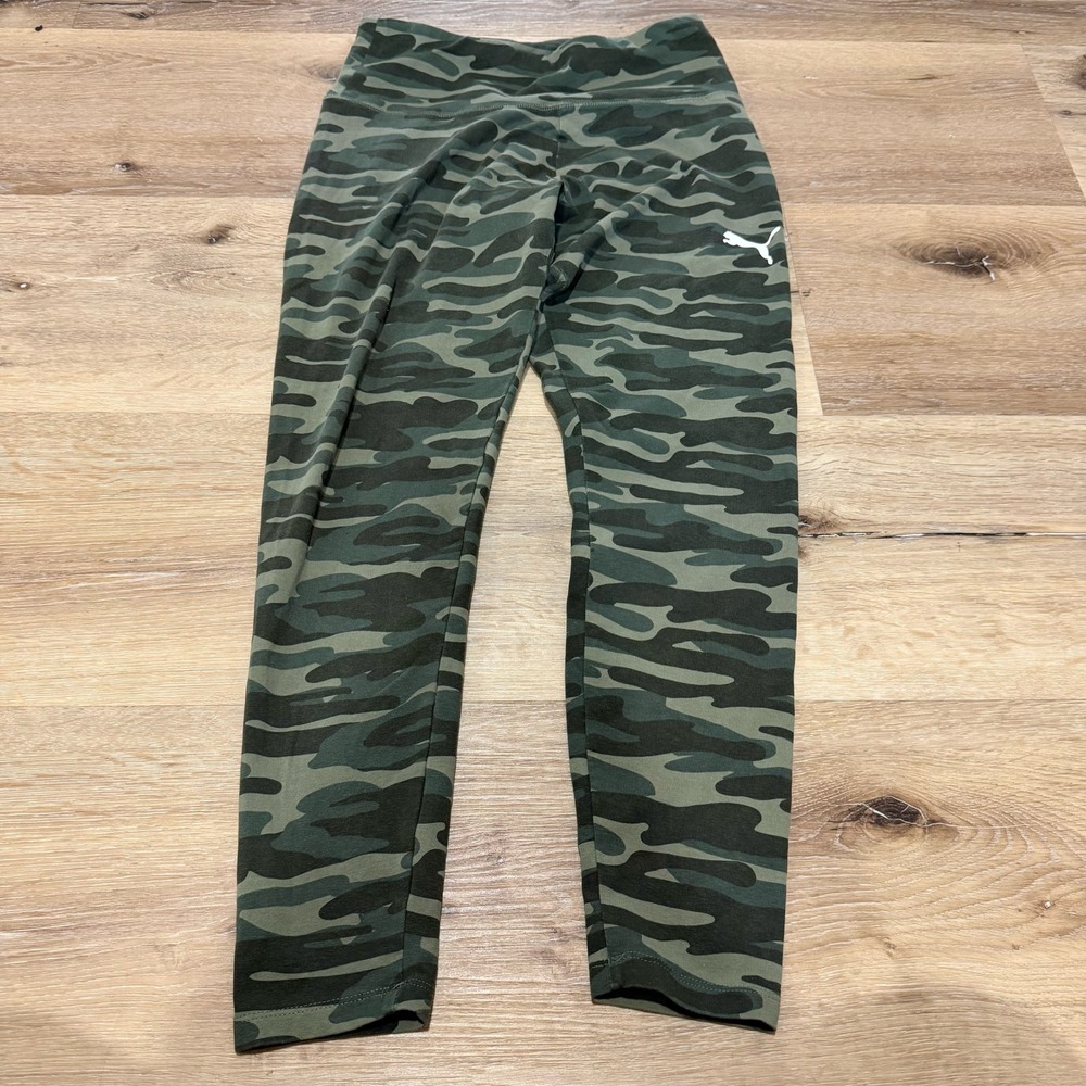 Puma Womens Camo Print Leggings Green Camouflage High Rise Athletic Pants Size M